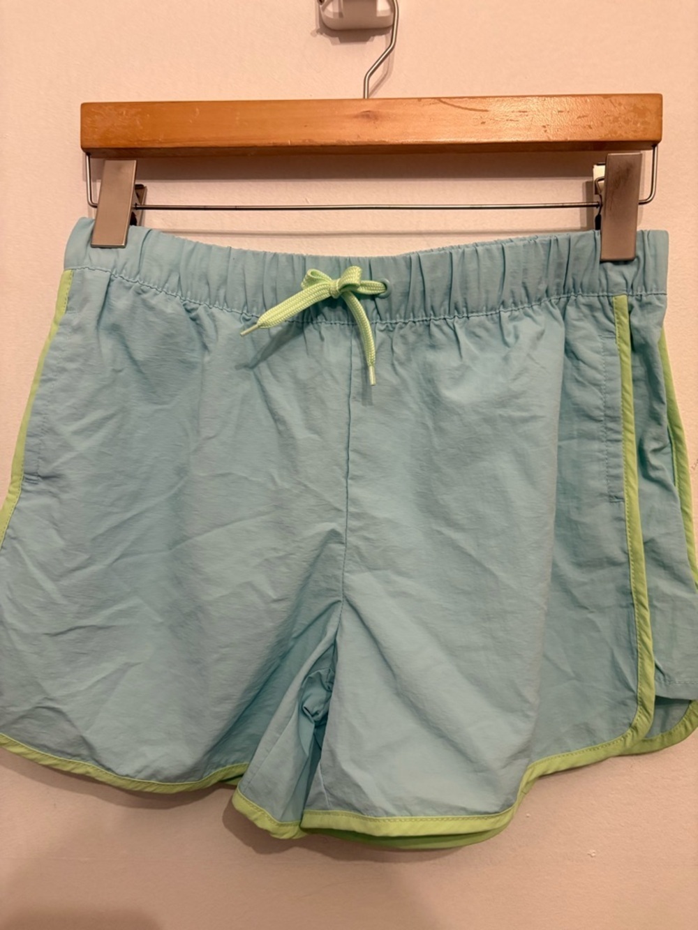 Old Navy Light Blue Athletic Shorts with Lime Trim